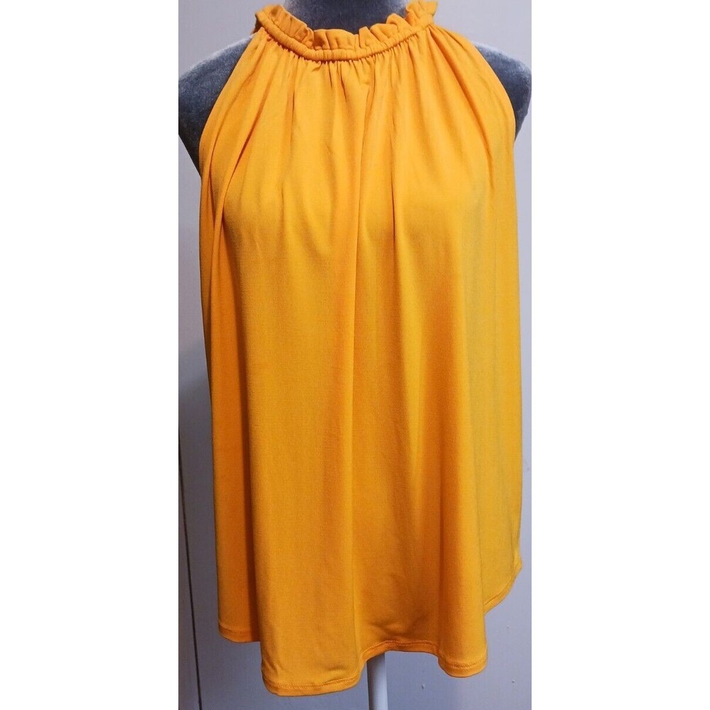 Ann Taylor Factory  Yellow Tank (M) Ruffled Neckline Flowy Bright Career Work